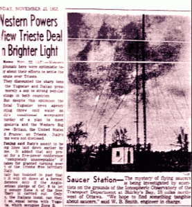 Newspaper article describing the new UFO monitoring station built at Shirley's Bay, Ottawa.