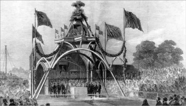 The cornerstone of the Parliament Buildings being laid under Freemason ceremony on Sept. 1 1860 by Fuller and the Prince Of Wales.