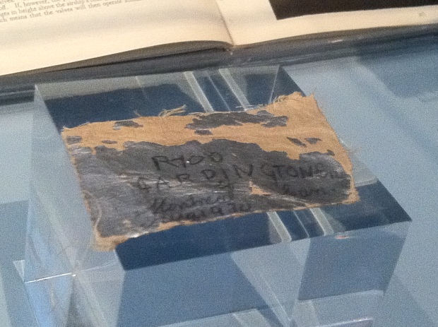 Fragment of linen covering from the R100 at the Aviation Museum.