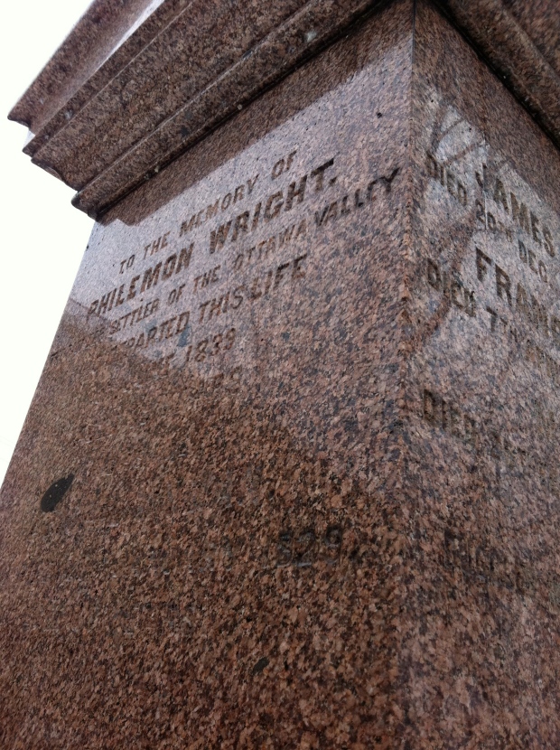 Gravestone of Philemon Wright, just west of the Chaudiere Bridge.