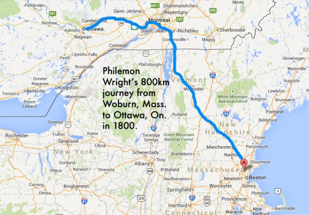Wright's 1800 journey northward from Massachusetts to Ottawa.