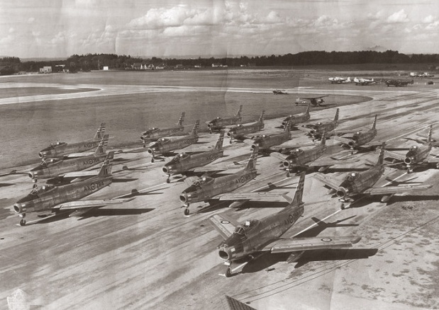 Ottawa's Upland Air Force Base in the 1950s. The railway to the airport was built to carry construction equipment used to expand the new air base. (photo Vintage Wings Of Canada)