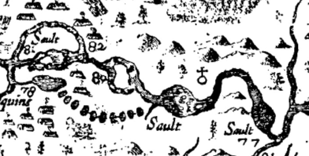Close-up of the 1632 map showing the area of The Ottawa River.