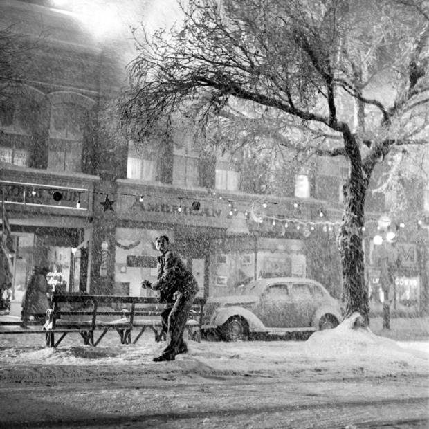 George Bailey, played by actor Jimmy Stewart in the fictional town of Bedford Falls from "It's A Wonderful Life"