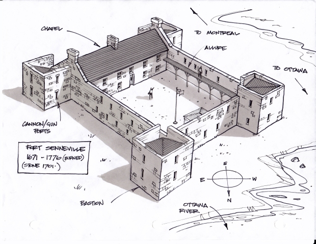 My conceptual sketch of how Fort Senneville may have looked in the 1700's