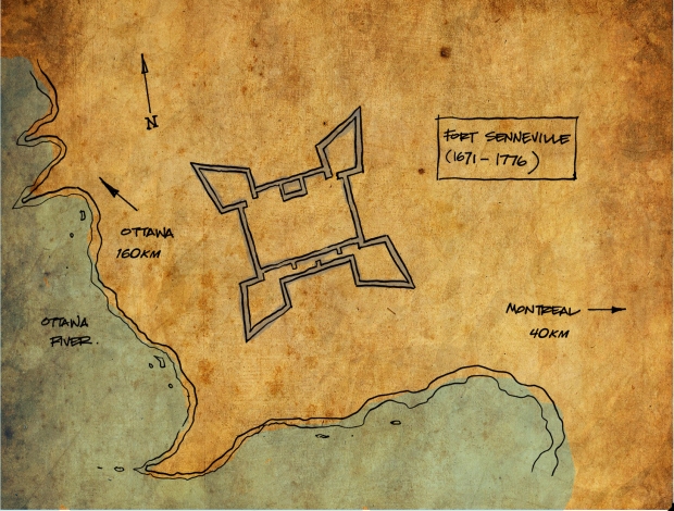 Top view sketch of the fort footprint near the Ottawa River.