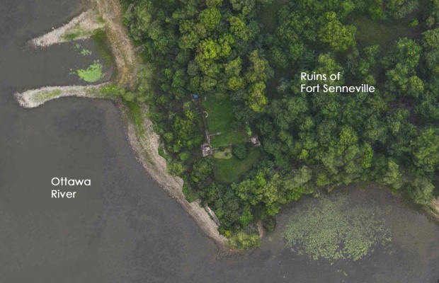 A 17th century stone fortress ruin lies in someone's backyard on the banks of the Ottawa River 90minutes east of Ottawa.
