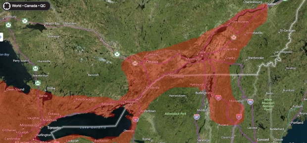 Extent of butternuts along the St. Lawrence River and Lake Ontario.