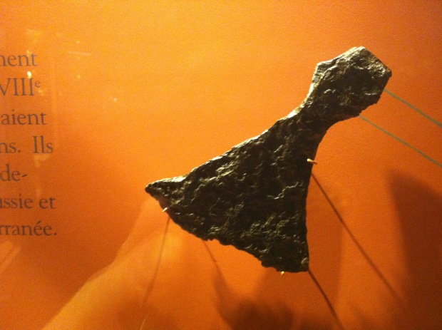 The Viking axe from the Beardmore relics on display with any mention of its past noticably absent. 