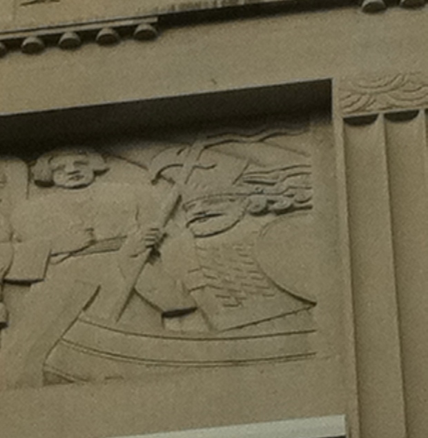 A 1930 relief carving of a Viking first discovering Canada is depicted on the Bank Of Montreal on Sparks, St. Ottawa. 