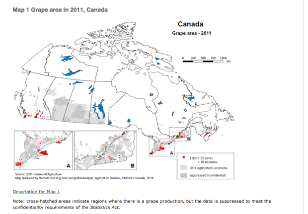 A current map showing extent of wild grapes in Canada.