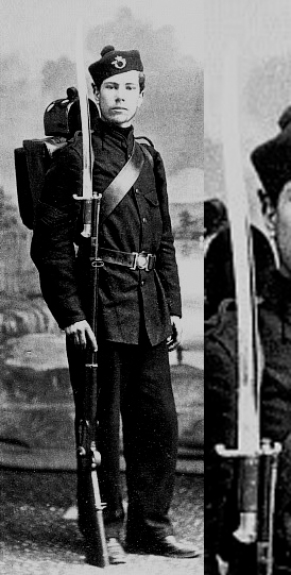 Canadian Militia Sergeant with the same sword bayonet attached to his Snider/Enfield rifle.